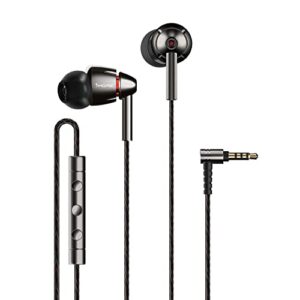 1more quad driver in-ear earphones hi-res high fidelity headphones warm bass, spacious reproduction, high resolution, mic in-line remote smartphones/pc/tablet – silver/gray