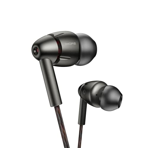 1MORE Quad Driver in-Ear Earphones Hi-Res High Fidelity Headphones Warm Bass, Spacious Reproduction, High Resolution, Mic in-Line Remote Smartphones/PC/Tablet - Silver/Gray