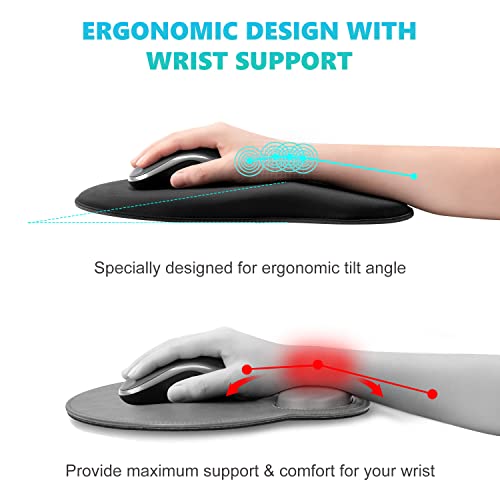 MOLMO Mouse Pad Wrist Support, Ergonomic Mouse Pad with Wrist Rest, Pain Relief Mousepad with Non-Slip Rubber Base, Comfortable Memory Foam Mouse Mat for Office &Home (Black)