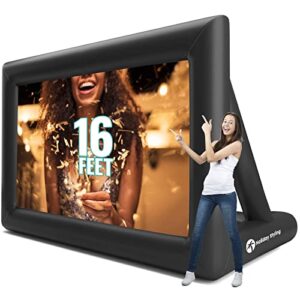 holiday styling 16ft inflatable outdoor projector screen – 200” blow up tv & movie screen w. thick, airtight material for portable front/rear projection – backyard movie night, bbq, pool party
