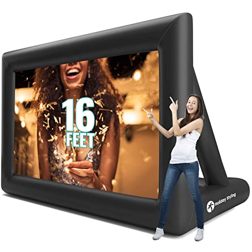 Holiday Styling 16FT Inflatable Outdoor Projector Screen – 200” Blow Up TV & Movie Screen w. Thick, Airtight Material for Portable Front/Rear Projection - Backyard Movie Night, BBQ, Pool Party