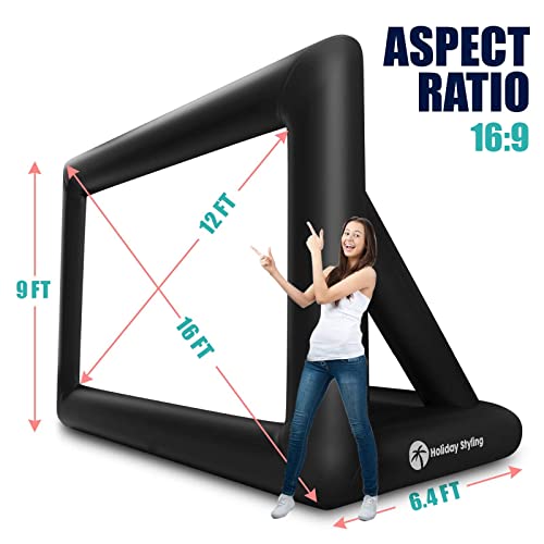 Holiday Styling 16FT Inflatable Outdoor Projector Screen – 200” Blow Up TV & Movie Screen w. Thick, Airtight Material for Portable Front/Rear Projection - Backyard Movie Night, BBQ, Pool Party