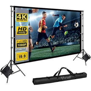 projector screen with stand – viciall 120 inch indoor outdoor projector screen – 16:9 hd 4k thickened wrinkle-free movies screen with carry bag for home theater camping travel recreational events