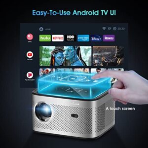 Projector with WiFi and Bluetooth,Hasatek 1600 ANSI Lumens Projector 4k Supported Video Projector, Android TV,Auto Focus,Electronic Keystone Correction，Full HD 1080P Home Theater Movie Projector