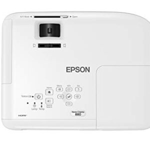 Epson Home Cinema 880 3-chip 3LCD 1080p Projector, 3300 lumens Color and White Brightness, Streaming and Home Theater, Built-in Speaker, Auto Picture Skew, 16,000:1 Contrast, HDMI 2.0, White