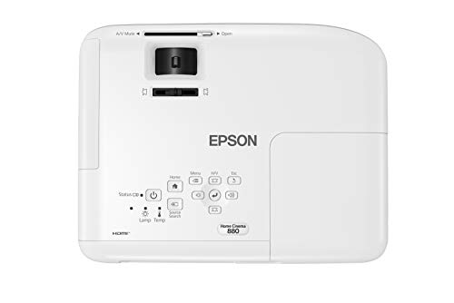 Epson Home Cinema 880 3-chip 3LCD 1080p Projector, 3300 lumens Color and White Brightness, Streaming and Home Theater, Built-in Speaker, Auto Picture Skew, 16,000:1 Contrast, HDMI 2.0, White