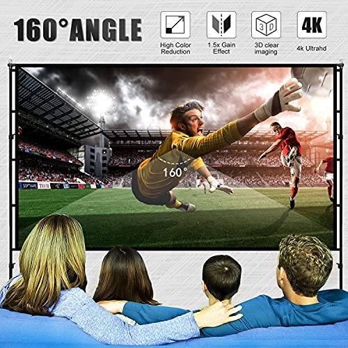 Projector Screen with Stand 150inch Portable Projection Screen 16:9 4K HD Rear Front Projections Movies Screen for Indoor Outdoor Home Theater Backyard Cinema Trave (150 inch)