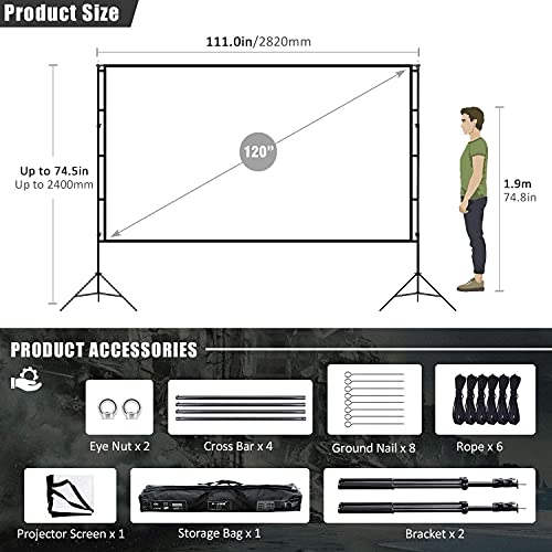 Projector Screen with Stand 150inch Portable Projection Screen 16:9 4K HD Rear Front Projections Movies Screen for Indoor Outdoor Home Theater Backyard Cinema Trave (150 inch)