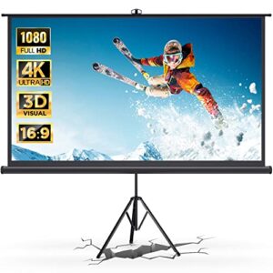 Projector Screen with Stand, 100 Inch Portable Movie Projector Screen and Stand for Outdoor/Indoor Use, 4K HD 16:9, Wrinkle-Free PVC, Easy 3-Step Setup, 1.1 Gain, 160° Viewing Angle, Quick Clean