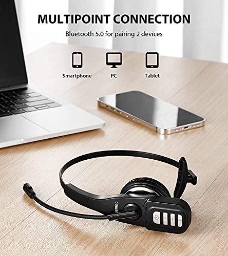 Bluetooth Headset with Microphone,Trucker Bluetooth Headset with Noise Cancelling,22Hrs Call Time,V5.0 Wireless Headset with Mute Button,On Ear Headphones for Cell Phones Business Office
