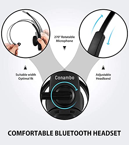 Bluetooth Headset with Microphone,Trucker Bluetooth Headset with Noise Cancelling,22Hrs Call Time,V5.0 Wireless Headset with Mute Button,On Ear Headphones for Cell Phones Business Office
