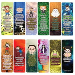 creanoso anger management quotes bookmarks (2-sets x 6 cards) – daily inspirational card set – interesting book page clippers – great gifts for adults and professionals