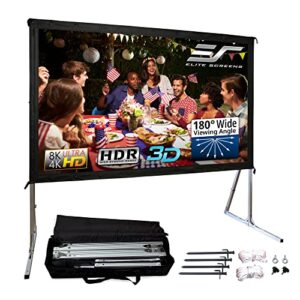 elite screens yard master 2, 120-inch outdoor indoor projector screen 16:9, fast easy snap on set-up freestanding portable movie foldable front projection | us based company 2-year warranty, oms120h2