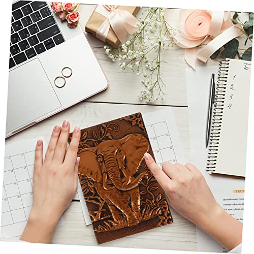 DEPILA Practical Lined Office Print Ruled College Notepad Retro Pu Hardbound for Notebook Notebooks Elephant Hardcover Cover Coffee Journal Diary Book Supplies Students A School Embossed Note pad