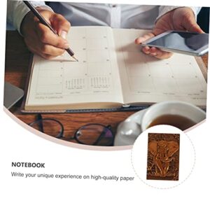 DEPILA Practical Lined Office Print Ruled College Notepad Retro Pu Hardbound for Notebook Notebooks Elephant Hardcover Cover Coffee Journal Diary Book Supplies Students A School Embossed Note pad