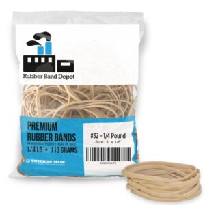 rubber bands, rubber band depot, size #32, approximately 185 rubber bands per bag, rubber band measurements: 3″ x 1/8” – 1/4 pound bag