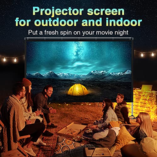 [Upgraded] MOOKA Family Projector Screen and Stand, 100- inch Projector Screen Outdoor with Carry Bag, 16:9 4K HD Rear Front Outdoor Movie Screen Wrinkle-Free, Easy to Assemble for Home Theater