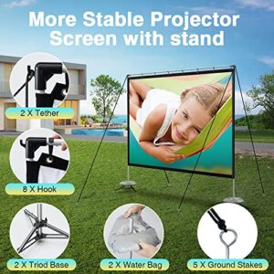 [Upgraded] MOOKA Family Projector Screen and Stand, 100- inch Projector Screen Outdoor with Carry Bag, 16:9 4K HD Rear Front Outdoor Movie Screen Wrinkle-Free, Easy to Assemble for Home Theater