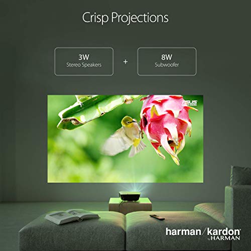 ASUS F1 LED Projector, FHD 1080P 1200 Lumens, 3D, Short Throw | Premium Audio by Harman Kardon | Wireless Projection | Remote Control | 2 Years Warranty (Renewed)