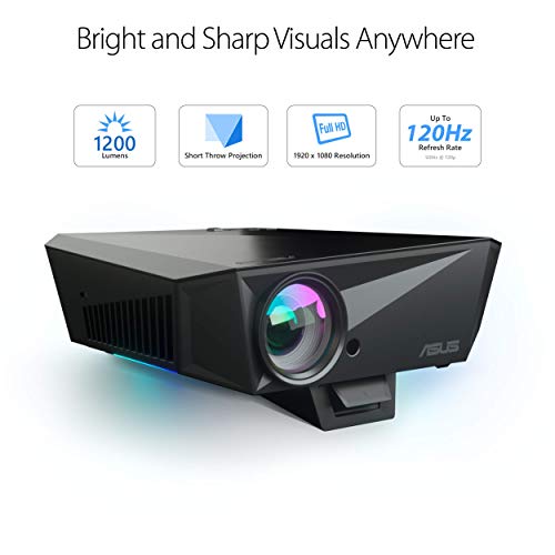 ASUS F1 LED Projector, FHD 1080P 1200 Lumens, 3D, Short Throw | Premium Audio by Harman Kardon | Wireless Projection | Remote Control | 2 Years Warranty (Renewed)