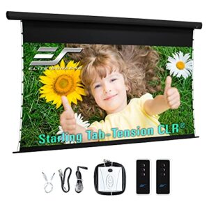 elite screens starling tab-tension clr, 101″ diag. 16:9, ultra-short throw ceiling ambient light rejecting (clr/alr) electric wall/ceiling retractable projector screen, black casing, stt101uh-clr