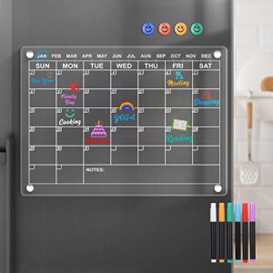 acrylic magnetic dry erase calendar board for fridge,16″x12″ clear monthly calendar planner board for refrigerator, reusable portable calendar whiteboard memo planning boards
