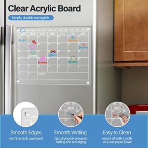 Acrylic Magnetic Dry Erase Calendar Board for Fridge,16"x12" Clear Monthly Calendar Planner Board for Refrigerator, Reusable Portable Calendar Whiteboard Memo Planning Boards