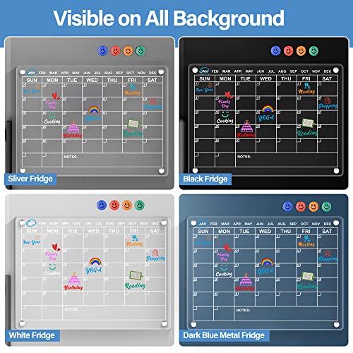 Acrylic Magnetic Dry Erase Calendar Board for Fridge,16"x12" Clear Monthly Calendar Planner Board for Refrigerator, Reusable Portable Calendar Whiteboard Memo Planning Boards