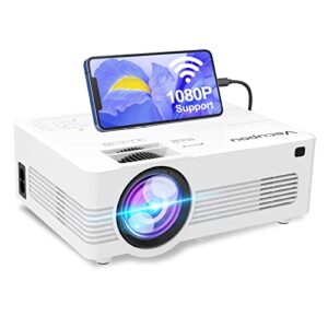 [wifi projector] xrprime 7500lumens mini projector, full hd 1080p 200” display supported, compatible with smartphones, tv stick, video games, dvd player, hdmi/av/vga/usb for outdoor movies, hi-06