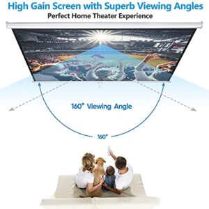 119" Projector Screen Manual Pull Down, Outdoor Movie Screen, 1:1 4K HD Wrinkle-Free Portable Projection Screen for Movie Home Office Presentation Video Game, Enjoy Outdoor Film Night, Easy to Set Up