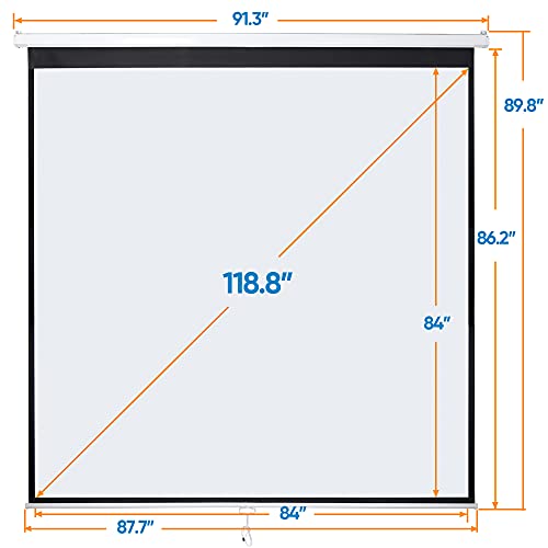 119" Projector Screen Manual Pull Down, Outdoor Movie Screen, 1:1 4K HD Wrinkle-Free Portable Projection Screen for Movie Home Office Presentation Video Game, Enjoy Outdoor Film Night, Easy to Set Up