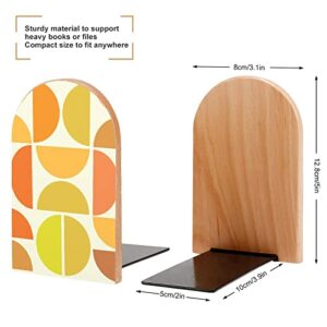 2 Pack Wood Bookends,Modern Mid Century Geometric Pattern Decorative Book Ends Support for Shelves Desktop Organizer Wooden Bookshelf for Home School Office