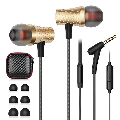 Wired Headphones 3.5mm Wired Earbuds Earphones with Mic, JAKPAK in-Ear Headphones Noise Canceling Deep Bass Stereo Sound Earbuds for iPhone 6/6S Samsung A13 A03s S10 S9 Moto G Stylus (with Carry Case)