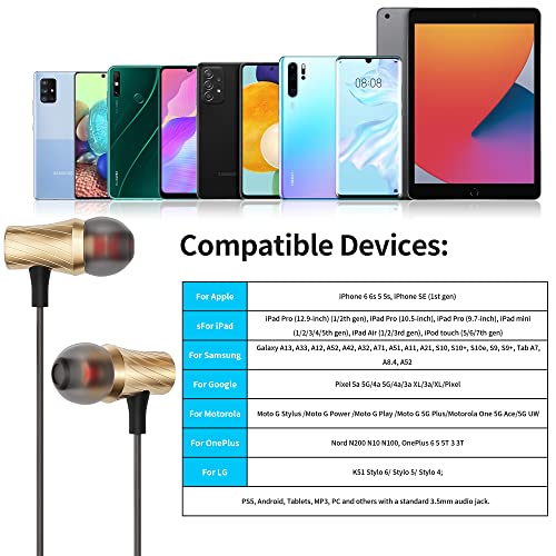 Wired Headphones 3.5mm Wired Earbuds Earphones with Mic, JAKPAK in-Ear Headphones Noise Canceling Deep Bass Stereo Sound Earbuds for iPhone 6/6S Samsung A13 A03s S10 S9 Moto G Stylus (with Carry Case)