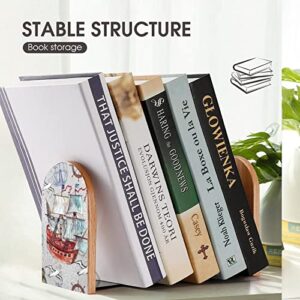 2 Pack Wood Bookends,Vintage Ship Pattern Decorative Book Ends Support for Shelves Desktop Organizer Wooden Bookshelf for Home School Office