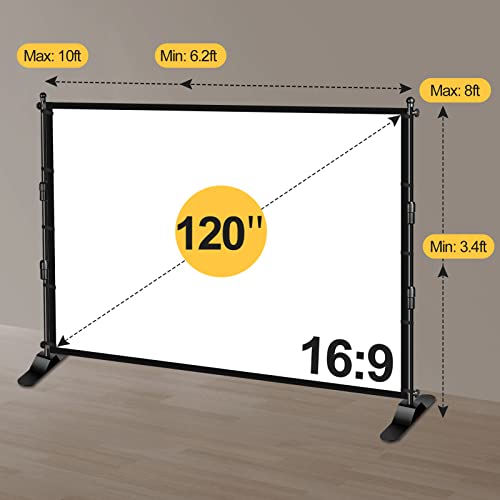 EMART Portable Projector Screen with Stand 120 inch, Outdoor Movie Screen Bundle 16:9 4K HD with Carrying Bag, Sandbags for Home Theater, Camping,Backyard Cinema Travel, Movie Nights