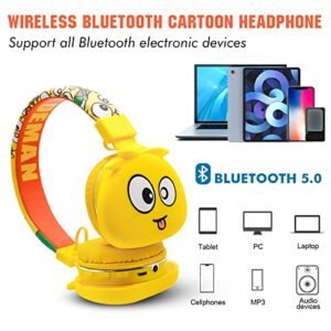 Kids Wireless Headphones, Adjustable Headband, Stereo Sound, 3.5mm Jack, Kids Bluetooth Headphones, Volume Control, Foldable, Build-in Microphone, Over-Ear Headphones for Kids for School Home, Yellow