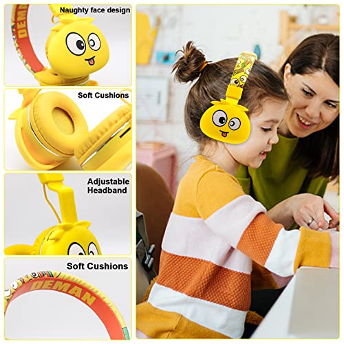 Kids Wireless Headphones, Adjustable Headband, Stereo Sound, 3.5mm Jack, Kids Bluetooth Headphones, Volume Control, Foldable, Build-in Microphone, Over-Ear Headphones for Kids for School Home, Yellow