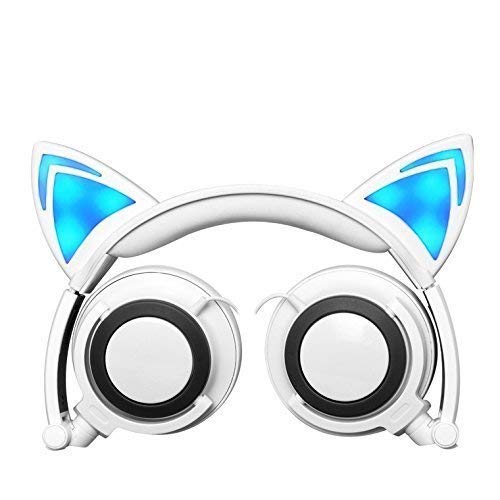 Wired Over-Ear Foldable Headphones Cat Ear Earphones with LED Light for Girls,Children.Compatible for Mp3 Mp4 Player,iPhone 6S,Android Phone.