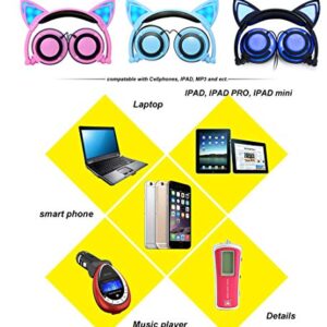 Wired Over-Ear Foldable Headphones Cat Ear Earphones with LED Light for Girls,Children.Compatible for Mp3 Mp4 Player,iPhone 6S,Android Phone.