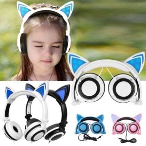 Wired Over-Ear Foldable Headphones Cat Ear Earphones with LED Light for Girls,Children.Compatible for Mp3 Mp4 Player,iPhone 6S,Android Phone.