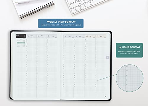 Inamio 24 Hourly Planner 2023 – 24 Hour Planner – Weekly and Monthly Appointment Book 2023 – Hardcover, Japanese Design – Minimalist Teacher Planner, Annual Planner with Time Slots – 6 x 8.5