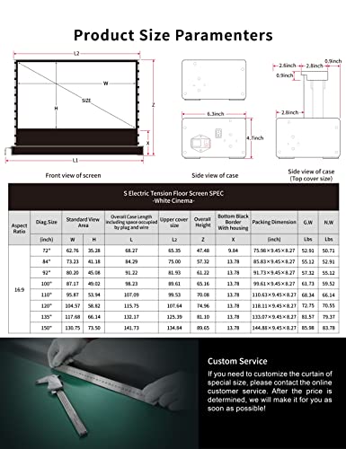 VIVIDSTORM-Projector Screen with Stand S 120 inch Portable Folding Stand Indoor Tension Floor Screen 4k HD White Cinema, 4K/3D/UHD Gaming/Home Cinema,Compatible with Normally Projector,VSDSTW120H