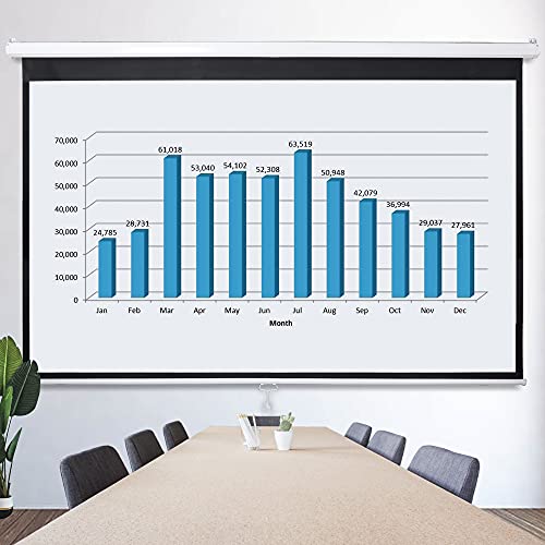 Oteymart 100 Inches Manual Projector Screen Pull Down-Portable Screen Video Projection 16:9 HD Matte White Home Theater with Auto Lock Anti-Crease for Home Theater Outdoor,Wall/Ceiling Mounting