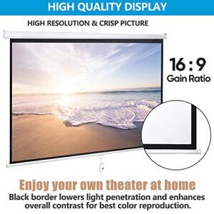 Oteymart 100 Inches Manual Projector Screen Pull Down-Portable Screen Video Projection 16:9 HD Matte White Home Theater with Auto Lock Anti-Crease for Home Theater Outdoor,Wall/Ceiling Mounting