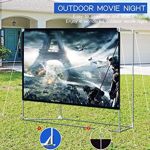 Projector Screen and Stand 150 inch 16:9 HD 4K Large Outdoor Projector Screen Portable Projection Movie Screen with Carry Bag for Home Theater Backyard Cinema Travel Foldable Anti Crease Windproof…