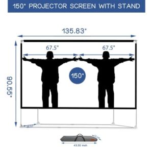 Projector Screen and Stand 150 inch 16:9 HD 4K Large Outdoor Projector Screen Portable Projection Movie Screen with Carry Bag for Home Theater Backyard Cinema Travel Foldable Anti Crease Windproof…