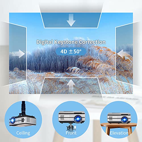 Portable Video Projector with WiFi&Bluetooth, Mini HD Outdoor Movie Projector with Airplay Mirroring & Speaker for Smart Phone, LED Home Theater Projector with Android OS/HDMI/USB for TV Stick DVD PC