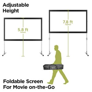 Projector Screen and Stand, POKITTER 120 inch Outdoor Movie Screen-Upgraded 3 Layers PVC 16:9 Outdoor Projector Screen,Portable Video Projection Screen with Carrying Bag for Home Theater Backyard