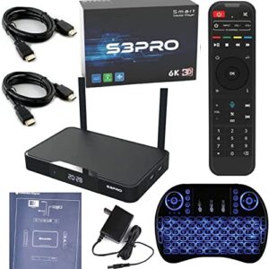 super box s3 pro, s3pro 2023, combo bundle, 2 hdmi, 1 voice and 1 full keyboard remote, (comes with easy detailed install instructions, great customer support)